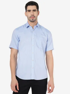 Light Blue Solid Slim Fit Semi Casual Shirt | JadeBlue
