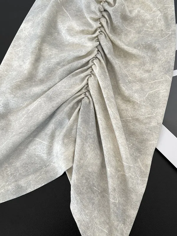 Long Sleeves Skinny Pleated Split-Joint Boat Neck T-Shirts