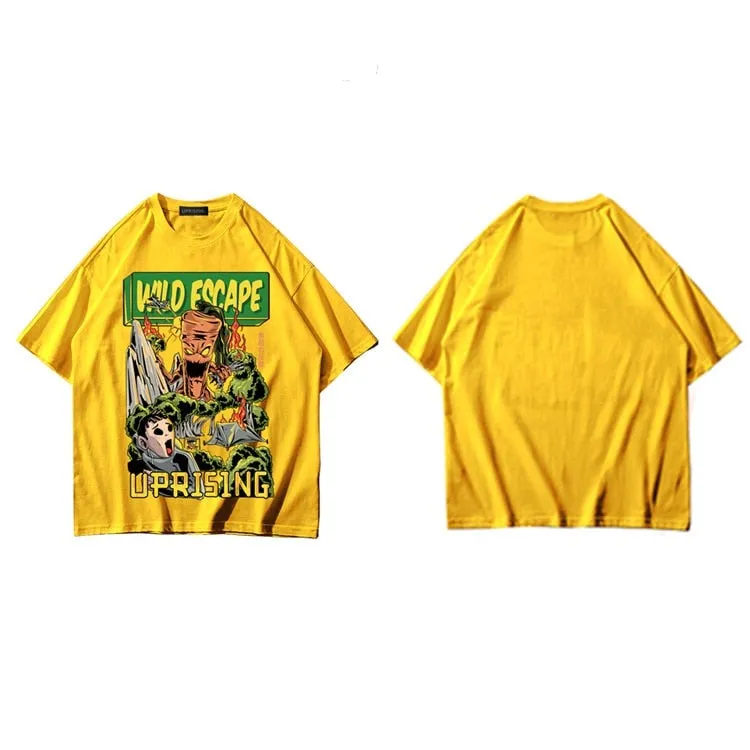 Men T Shirt Hip Hop  Dark Streetwear Tshirt Evil Eye Print Harajuku Summer Short Sleeve T-Shirt Cotton Tops Tees Oversize
