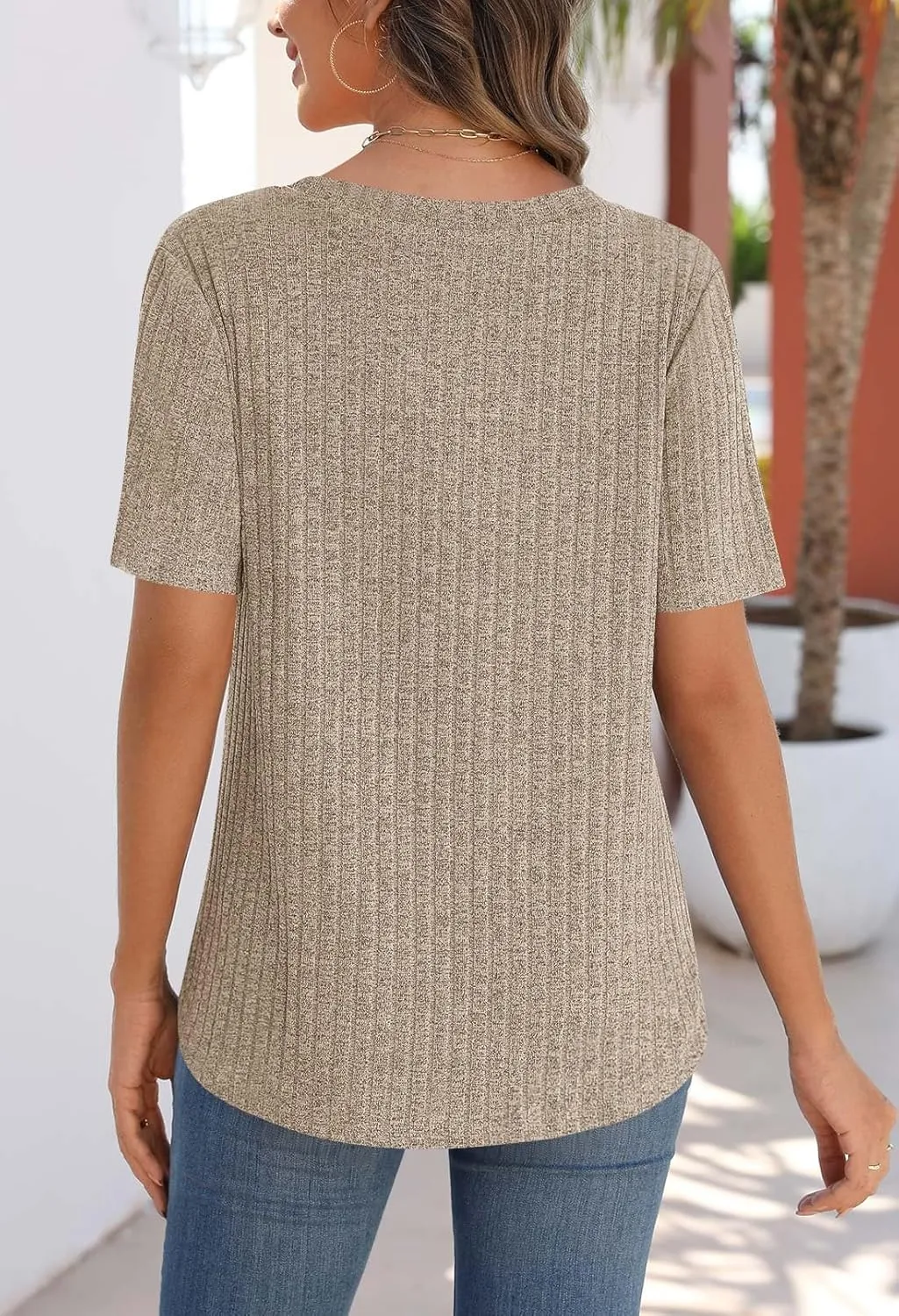 MEROKEETY Women's Short Sleeve V Neck T Shirts 2025 Summer Casual Business Loose Tunic Trendy Tops