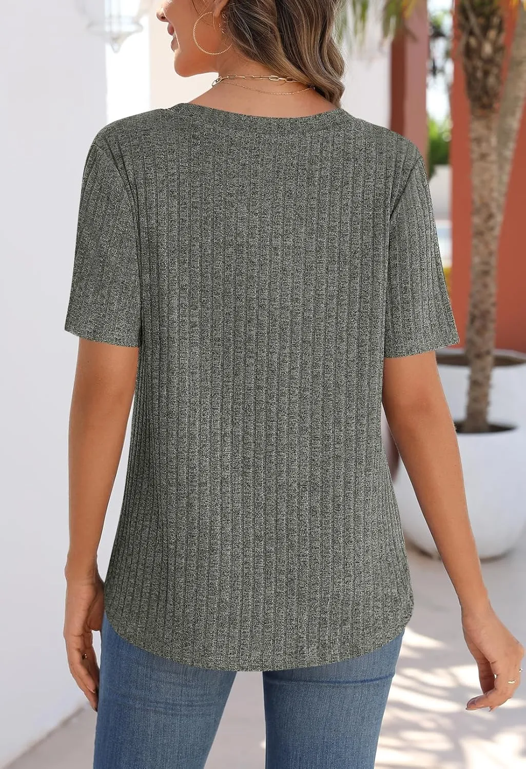 MEROKEETY Women's Short Sleeve V Neck T Shirts 2025 Summer Casual Business Loose Tunic Trendy Tops
