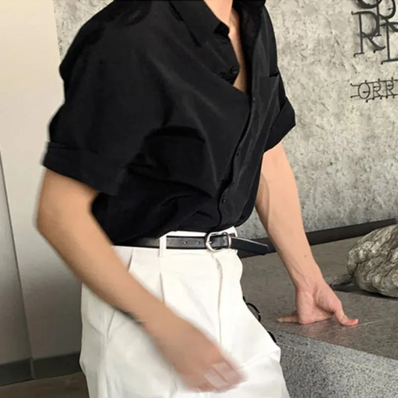 Minimalist Men's Shirts Casual Pocket Turn-down Collar Short Sleeve Single Breasted Droop Male Tops New Stylish 2024 9C6528