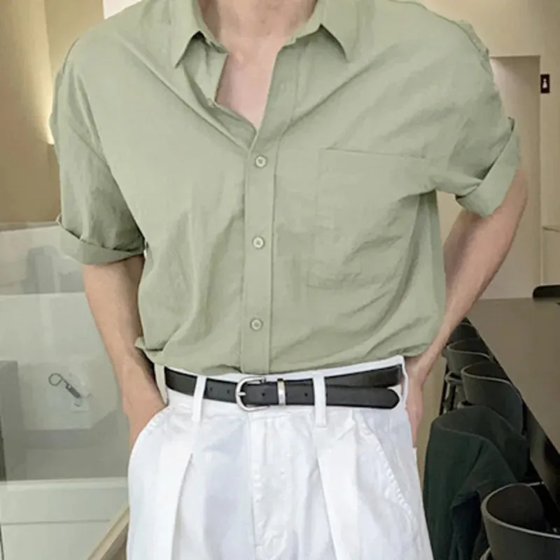 Minimalist Men's Shirts Casual Pocket Turn-down Collar Short Sleeve Single Breasted Droop Male Tops New Stylish 2024 9C6528
