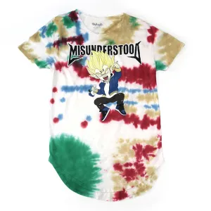 Misunderstood Vegeta 1990s Vintage Tie Dye Curved Hem Tee - Online Only