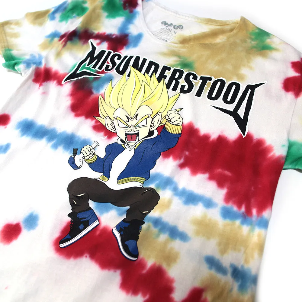 Misunderstood Vegeta 1990s Vintage Tie Dye Curved Hem Tee - Online Only