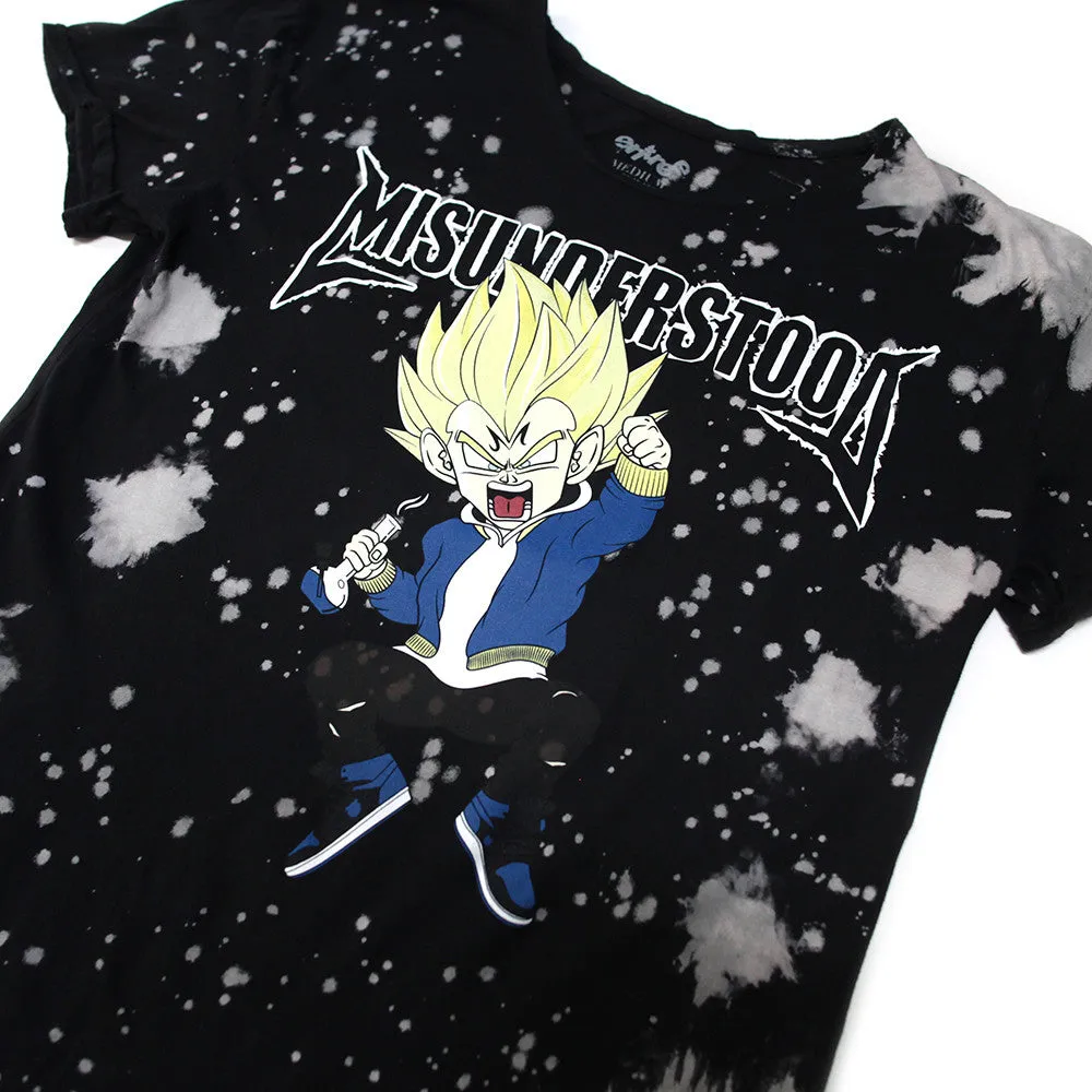 Misunderstood Vegeta Black Vintage Tie Dye Curved Hem Tee