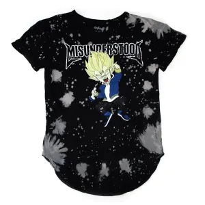 Misunderstood Vegeta Black Vintage Tie Dye Curved Hem Tee