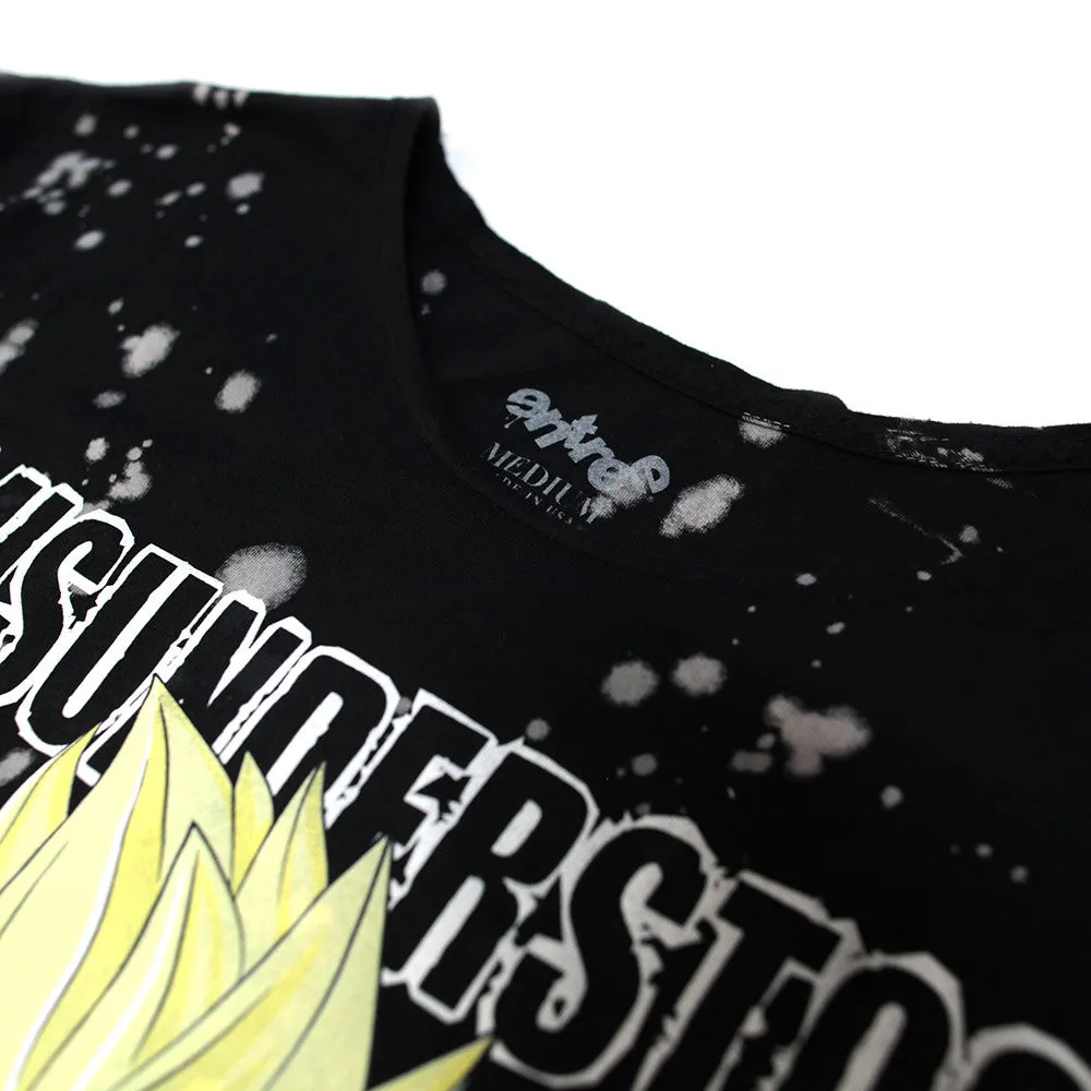Misunderstood Vegeta Black Vintage Tie Dye Curved Hem Tee