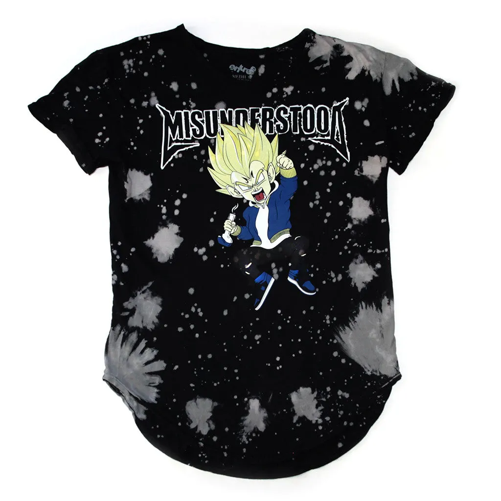 Misunderstood Vegeta Black Vintage Tie Dye Curved Hem Tee