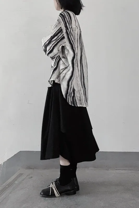 Niche Artistic Ink Smudge Shirt Loose Spring and Autumn Oblique Button-Up Top