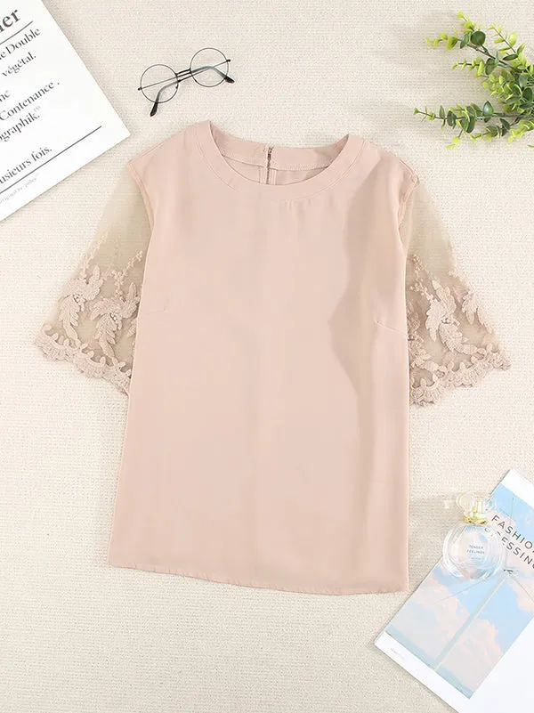 Original Loose Solid Color Lace Split-Joint T-Shirt Top