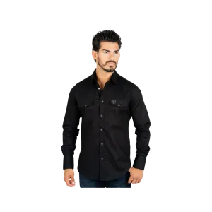 Platini Men's Western Snap Solid Dress Black Shirt