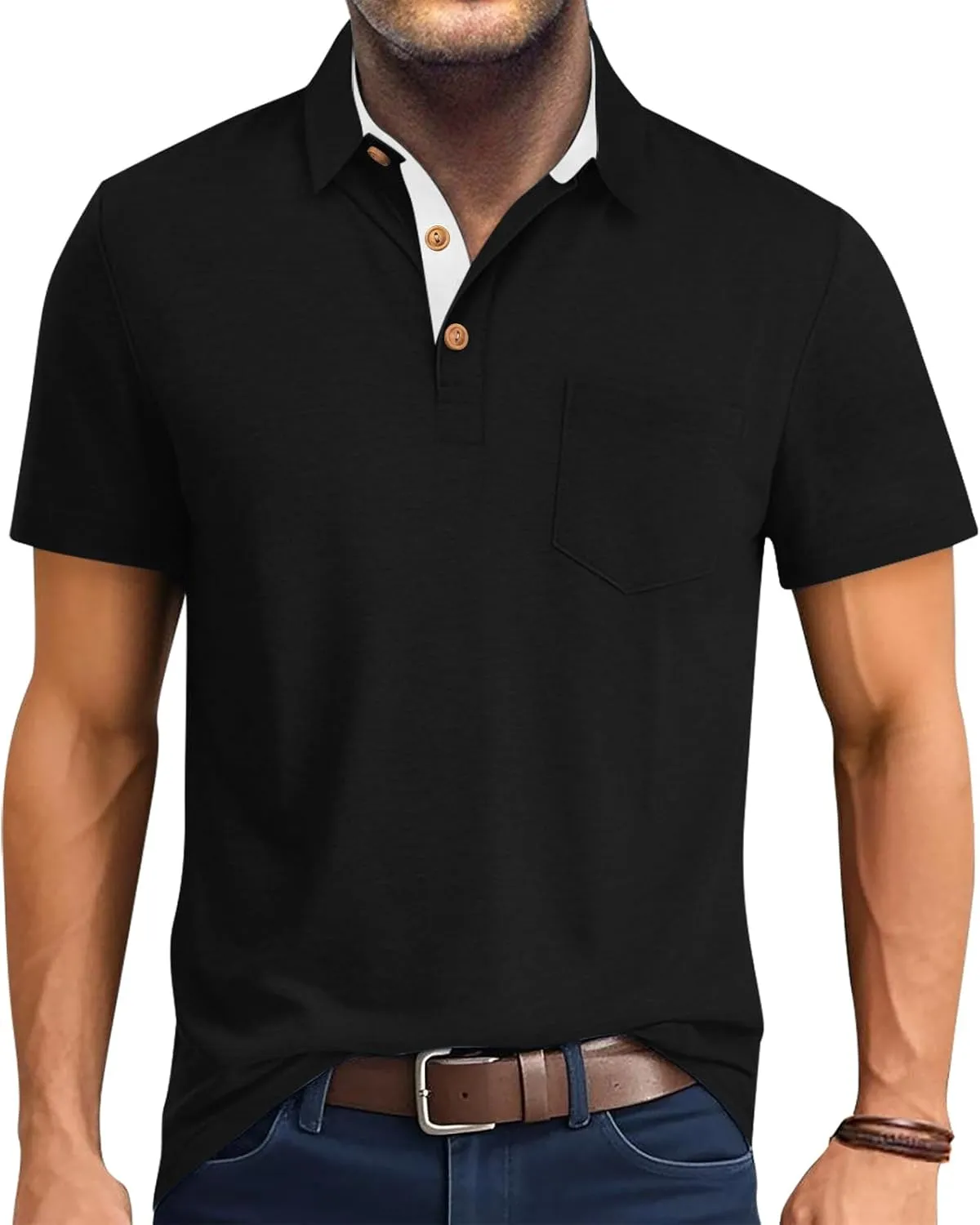 RQP Casual Polo Shirts for Men Short Sleeve Quick Dry Polo Shirts Collared T-Shirt