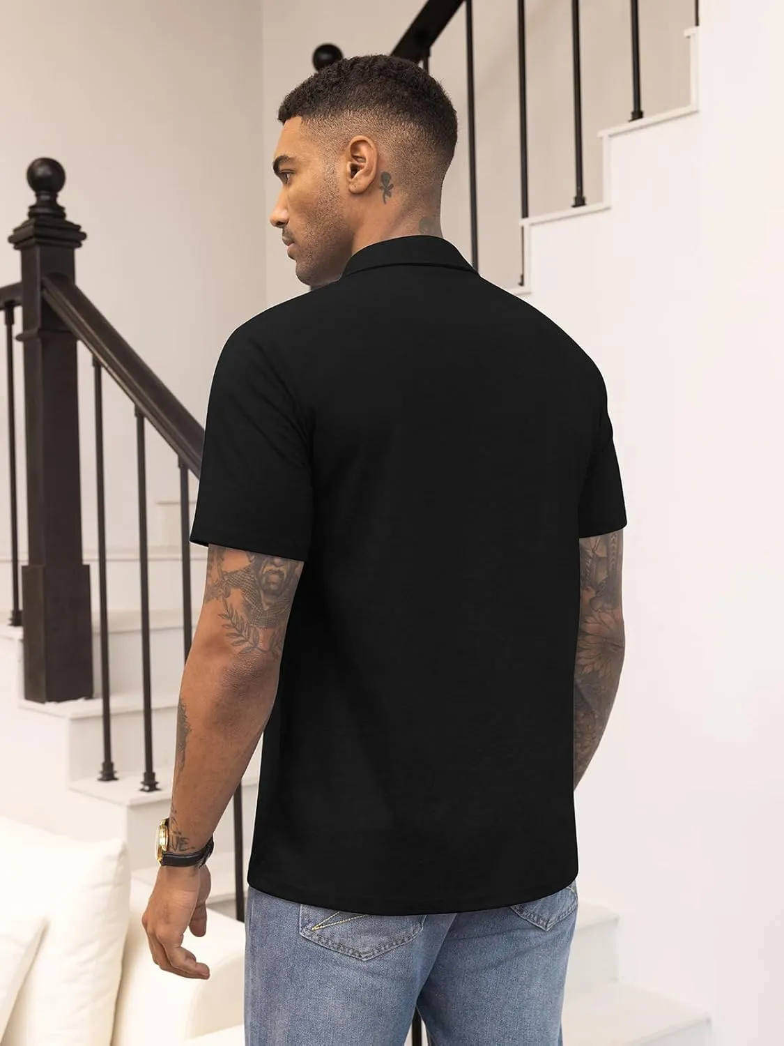 RQP Casual Polo Shirts for Men Short Sleeve Quick Dry Polo Shirts Collared T-Shirt