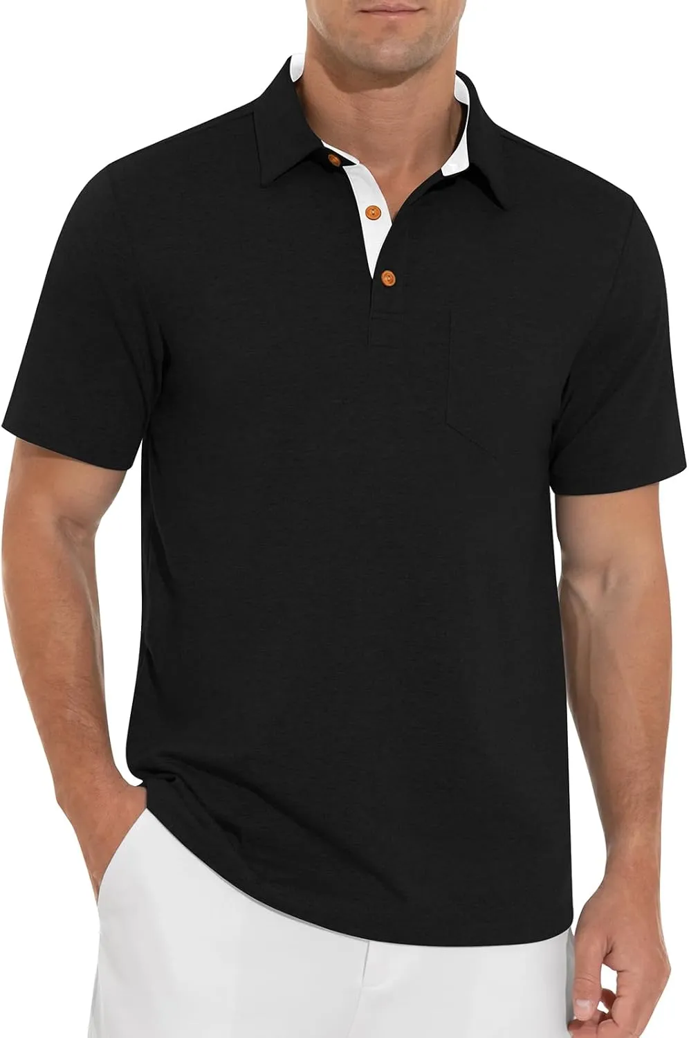 RQP Casual Polo Shirts for Men Short Sleeve Quick Dry Polo Shirts Collared T-Shirt
