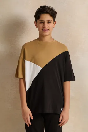 Senior Boys Beige Cut And Sew T-Shirt
