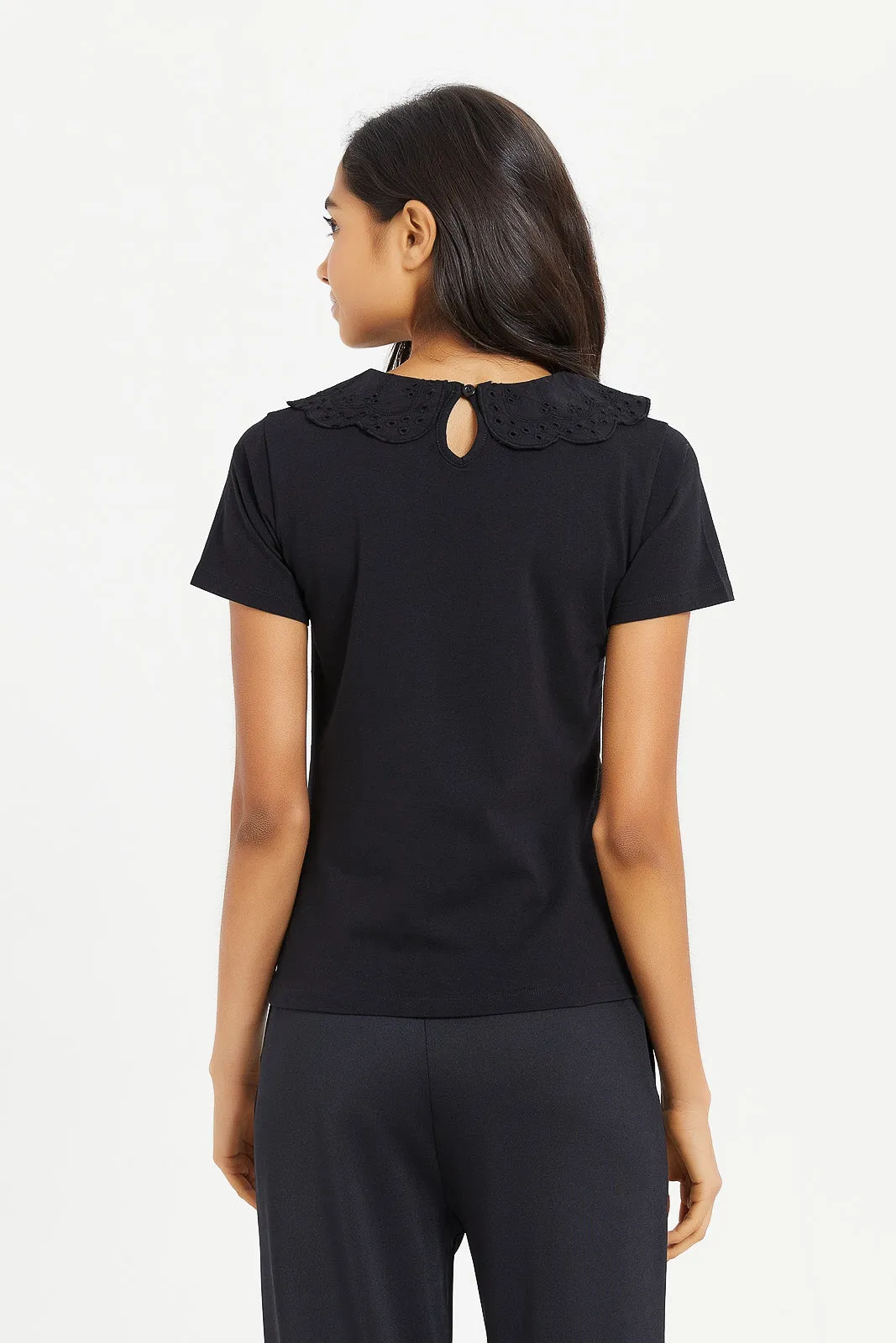 Senior Girls Black Short Sleeve Ruffled Top