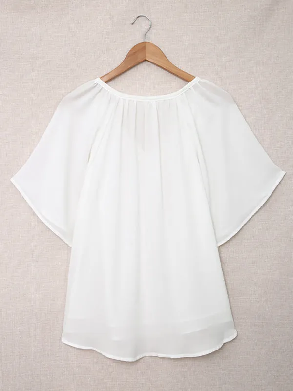 Simple Casual Solid Color Loose Pleated Half Sleeves T-Shirt Top