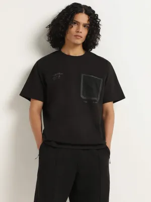 Studiofit Black Printed Relaxed Fit T-Shirt