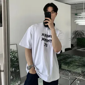 Summer Men's Tees Loose Letter Printing Tops Round Neck Short Sleeve Casual Male T-shirts Minimalist 9C6537