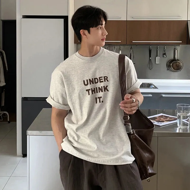 Summer Men's Tees Loose Letter Printing Tops Round Neck Short Sleeve Casual Male T-shirts Minimalist 9C6537