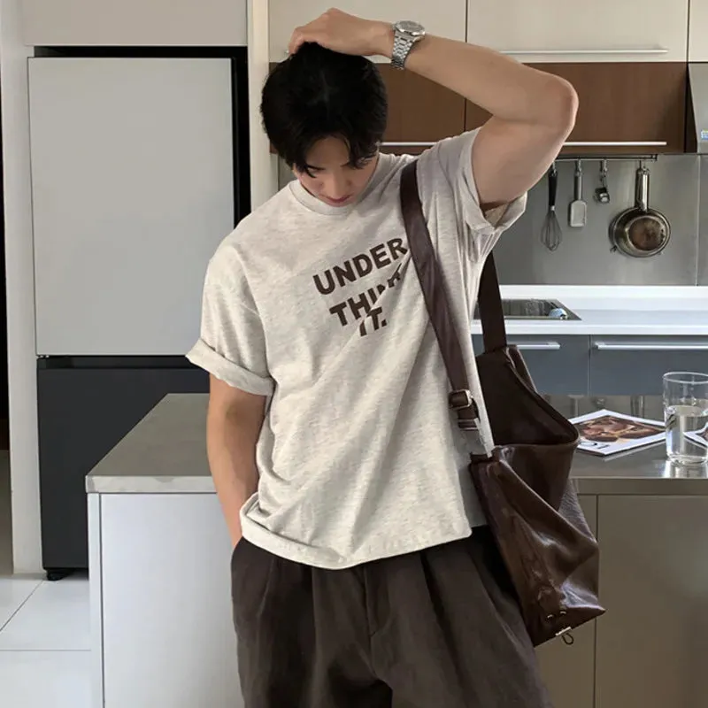Summer Men's Tees Loose Letter Printing Tops Round Neck Short Sleeve Casual Male T-shirts Minimalist 9C6537