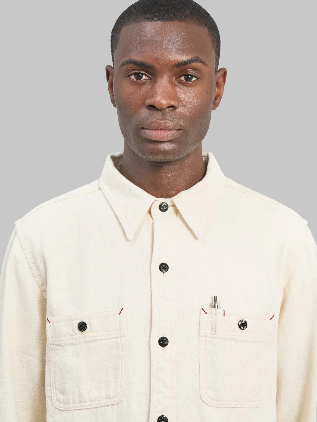 The Flat Head Twill Work Shirt Ivory