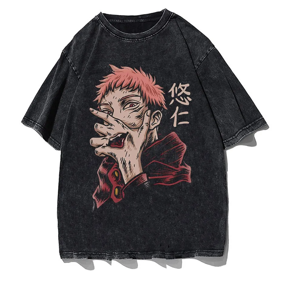 Vintage Washed Tshirts Anime T Shirt Harajuku Oversize Tee Cotton fashion Streetwear unisex top 7 v