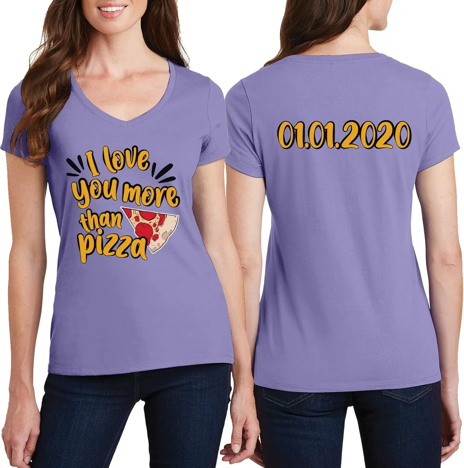 Women Custom V Neck T Shirts Design Your Own Add Picture Photo Text Two Sided