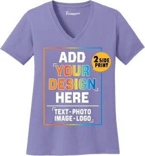 Women Custom V Neck T Shirts Design Your Own Add Picture Photo Text Two Sided