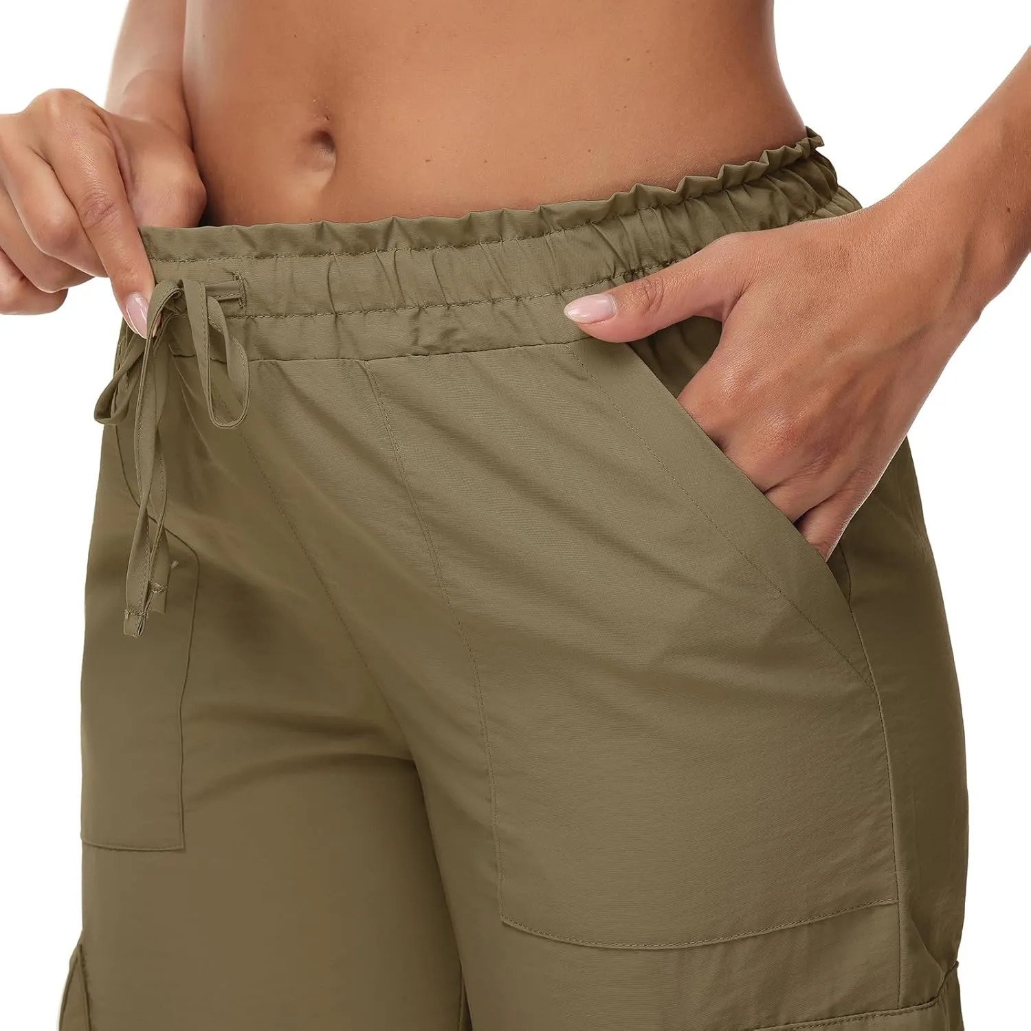 Womens Cargo Joggers Parachute Y2K Pants Lightweight Hiking Travel Scrub Pants Elastic Waist with Drawstring Quick Dry
