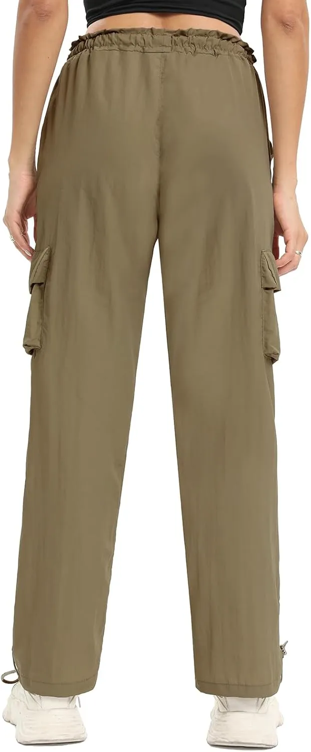 Womens Cargo Joggers Parachute Y2K Pants Lightweight Hiking Travel Scrub Pants Elastic Waist with Drawstring Quick Dry