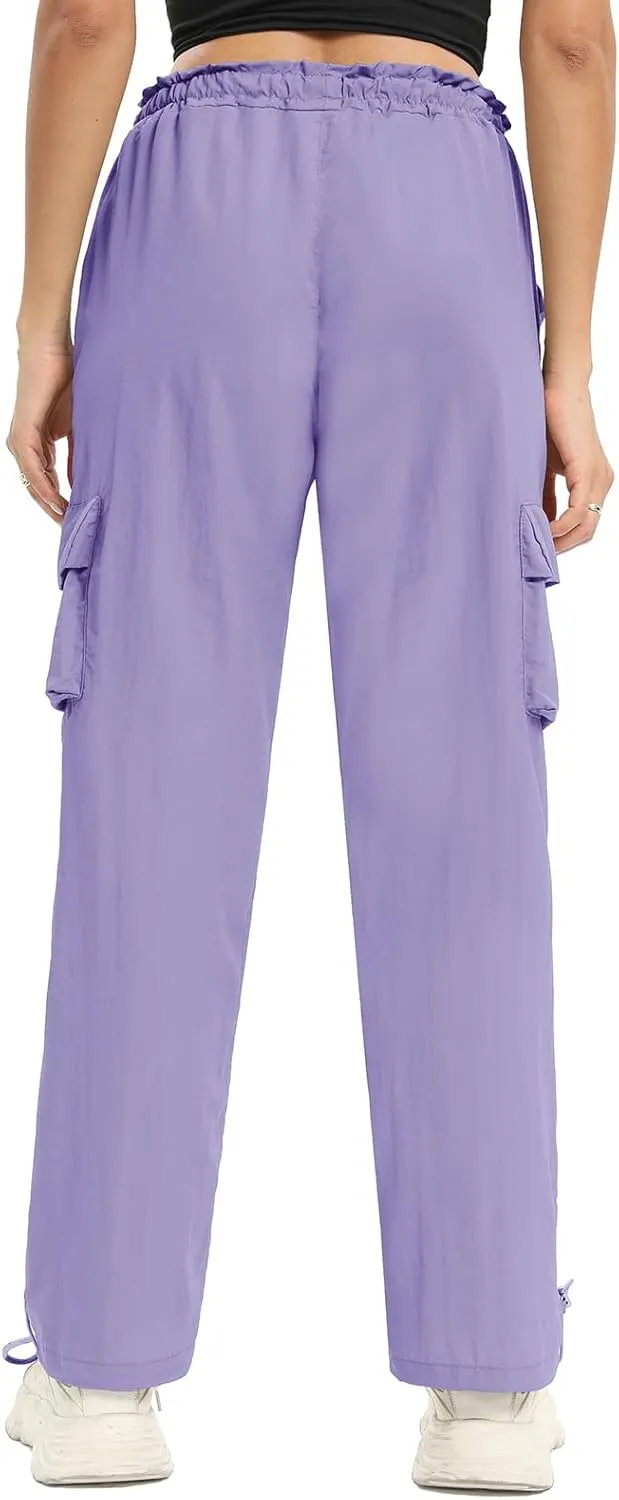 Womens Cargo Joggers Parachute Y2K Pants Lightweight Hiking Travel Scrub Pants Elastic Waist with Drawstring Quick Dry