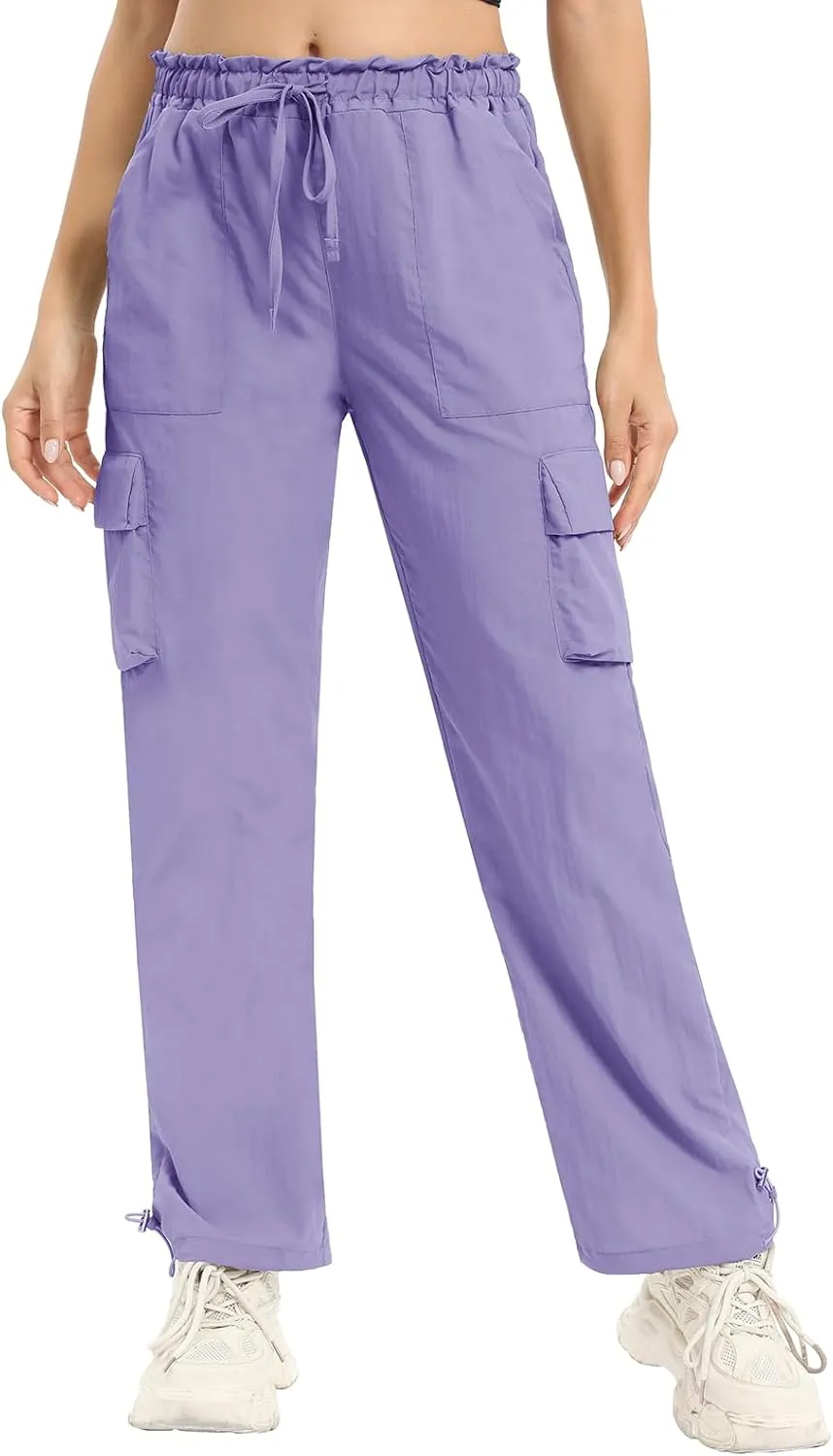 Womens Cargo Joggers Parachute Y2K Pants Lightweight Hiking Travel Scrub Pants Elastic Waist with Drawstring Quick Dry