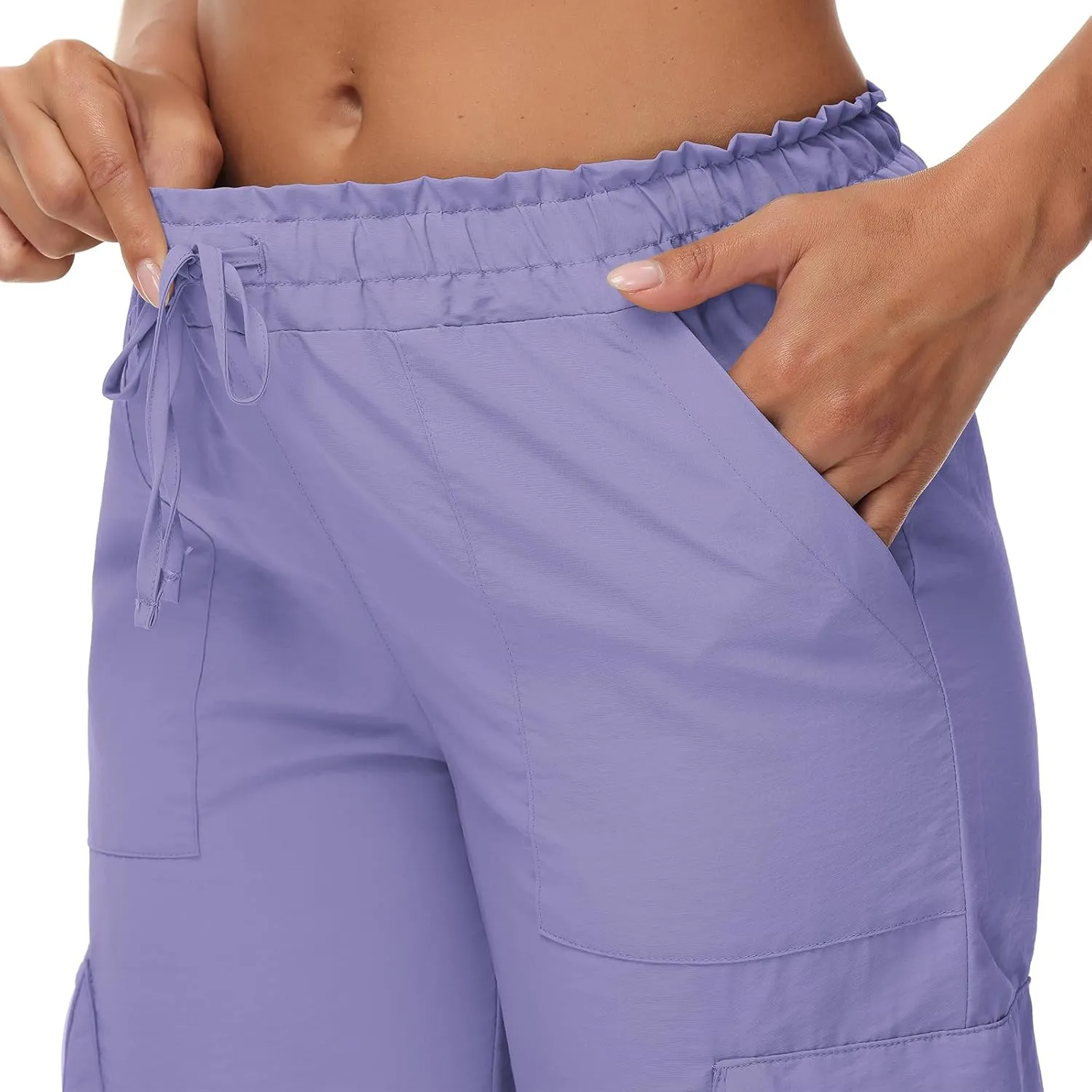 Womens Cargo Joggers Parachute Y2K Pants Lightweight Hiking Travel Scrub Pants Elastic Waist with Drawstring Quick Dry