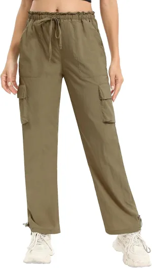 Womens Cargo Joggers Parachute Y2K Pants Lightweight Hiking Travel Scrub Pants Elastic Waist with Drawstring Quick Dry