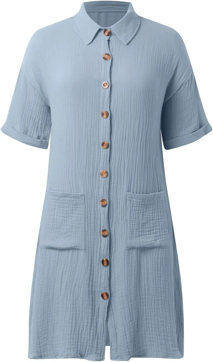 Womens Cotton Linen Shirt Dresses 2025 Summer Short Sleeve Button Down Lightweight Loose Beach Cover Up Dress Pockets
