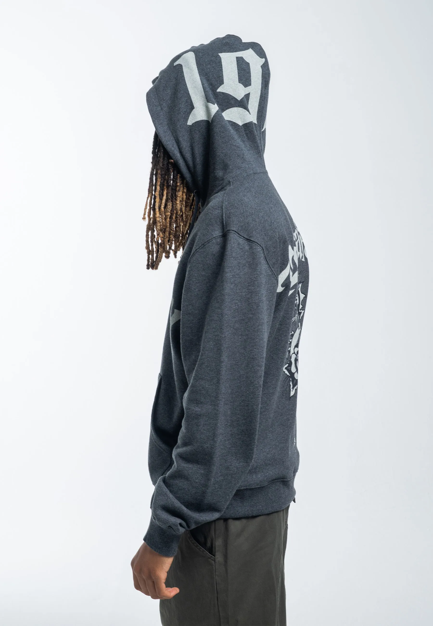 Womens Dragon Rose Zip Through Hoodie - Charcoal Marl
