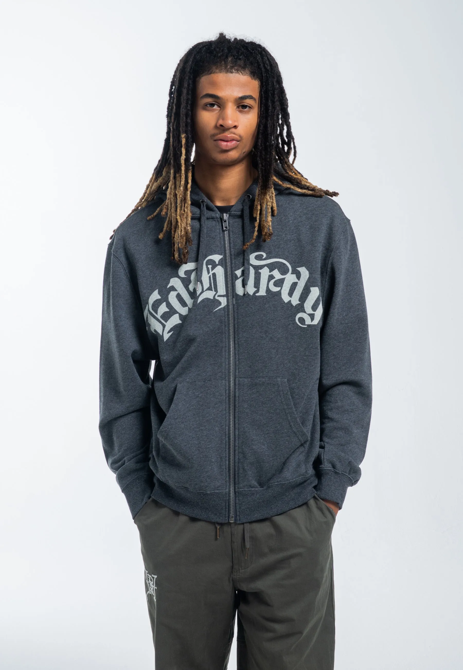 Womens Dragon Rose Zip Through Hoodie - Charcoal Marl