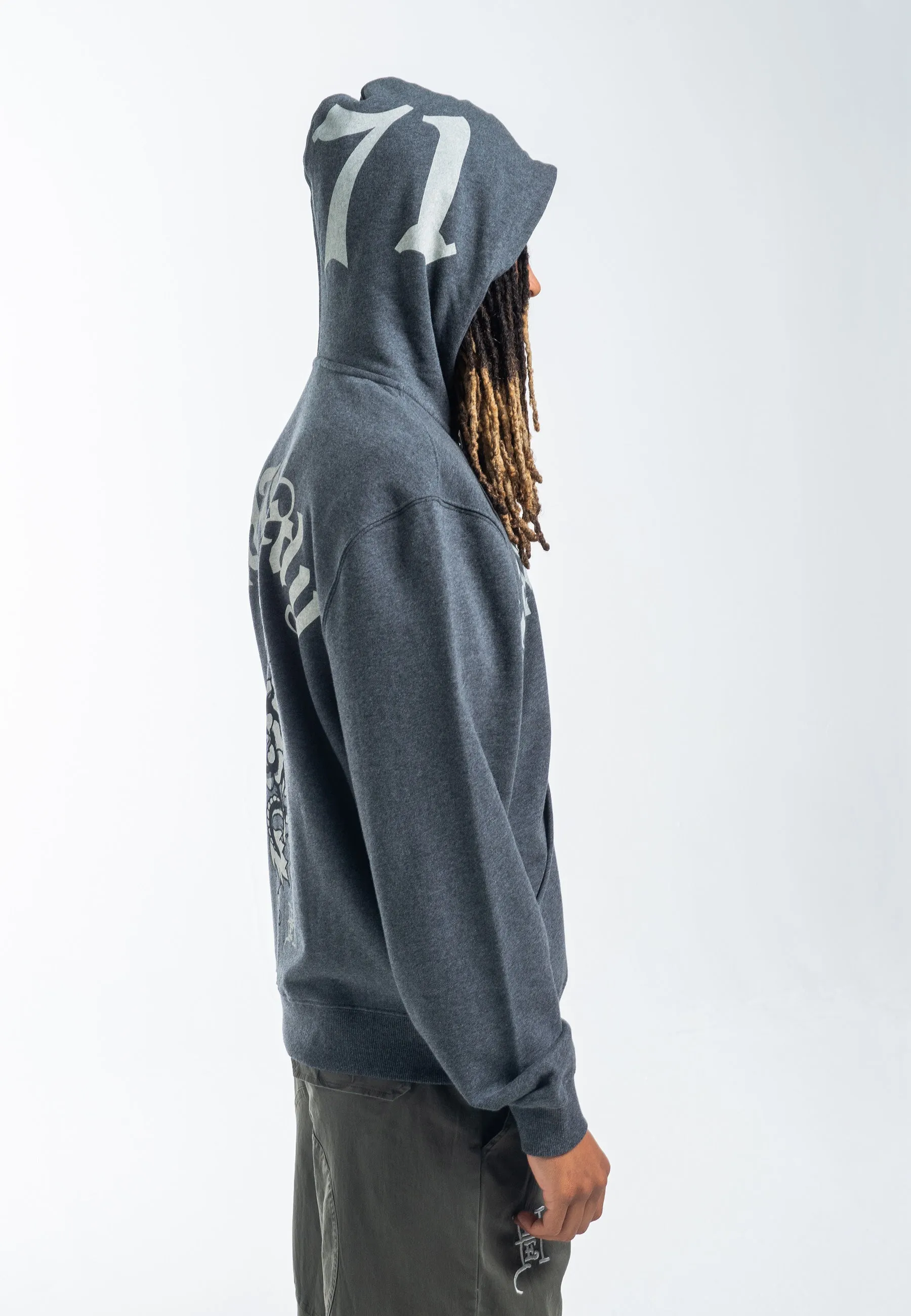 Womens Dragon Rose Zip Through Hoodie - Charcoal Marl