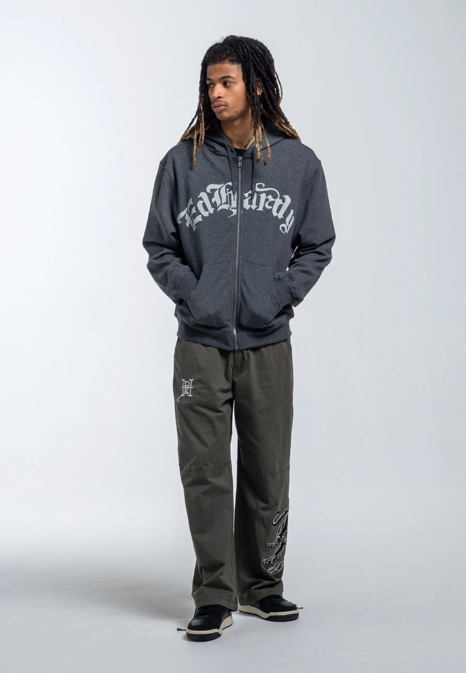 Womens Dragon Rose Zip Through Hoodie - Charcoal Marl