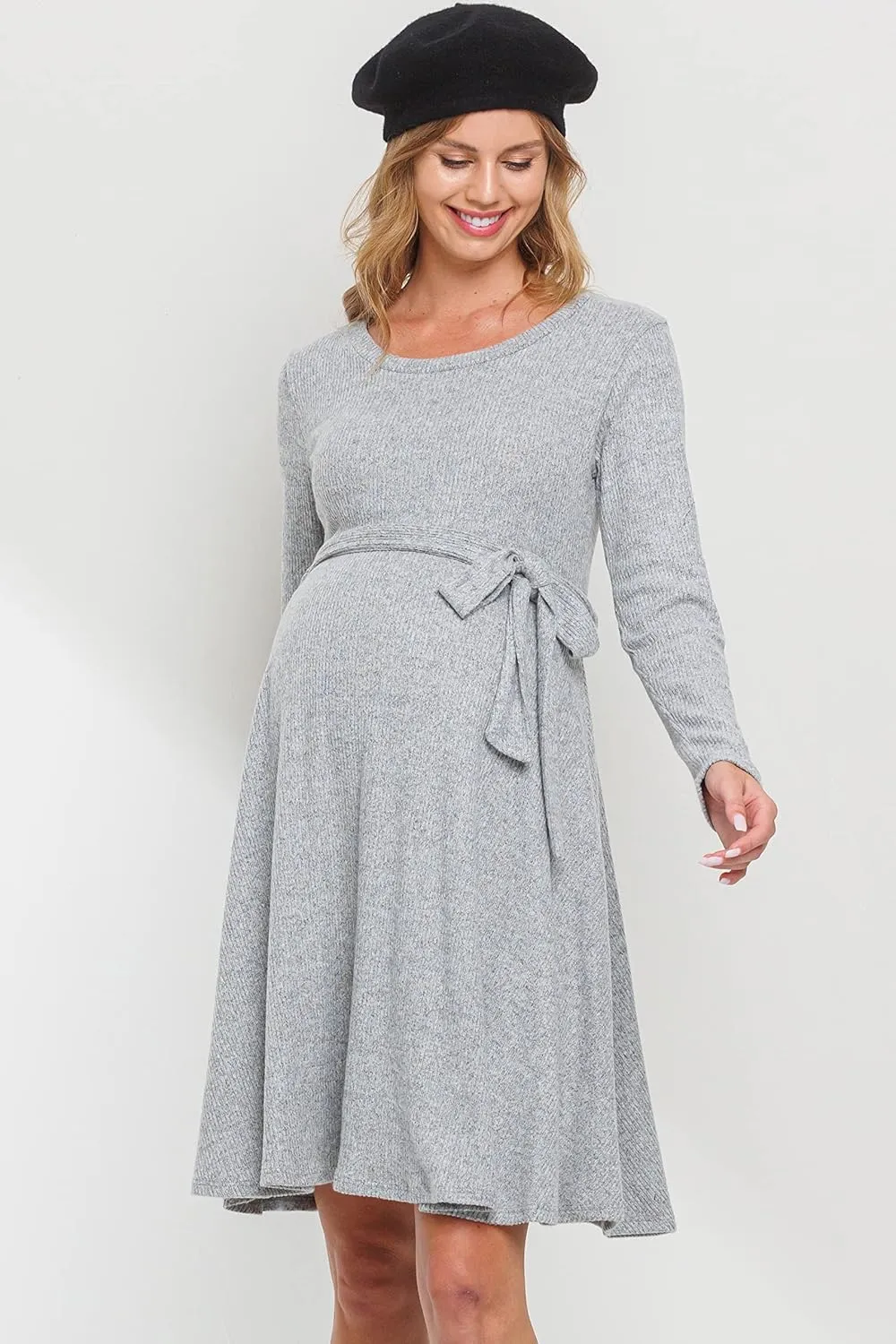 Women's Long Sleeve Round Neck Sweater Knit Rib Maternity Dress