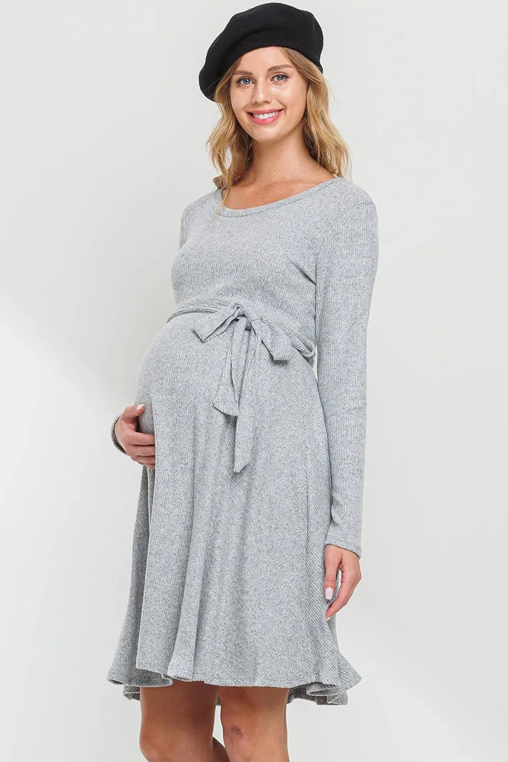 Women's Long Sleeve Round Neck Sweater Knit Rib Maternity Dress