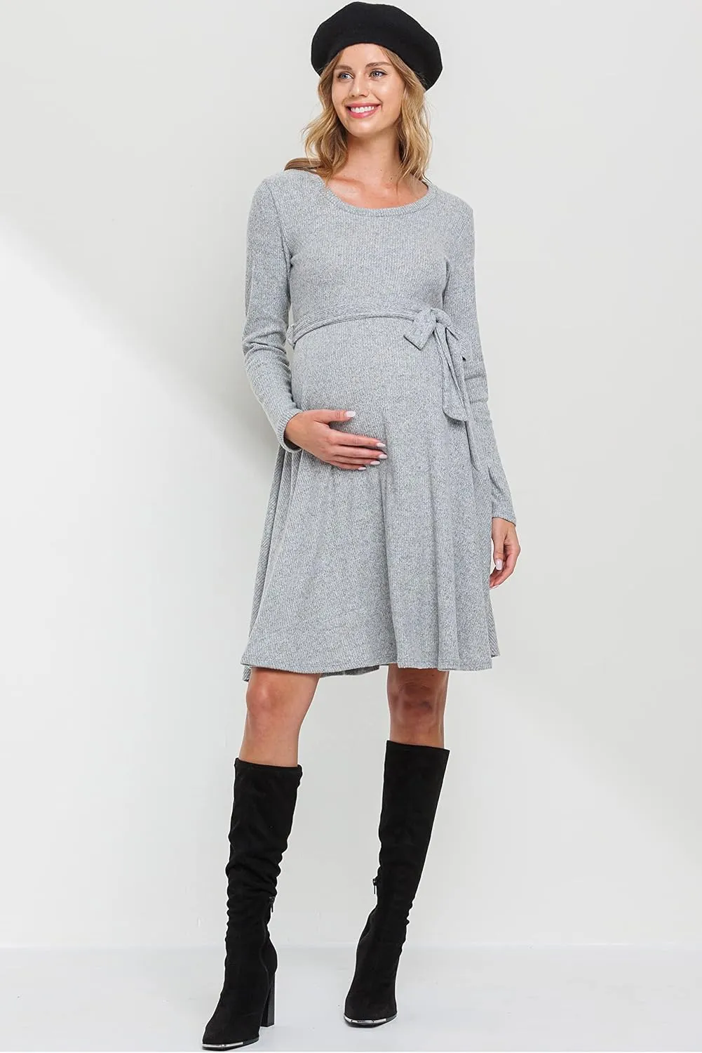 Women's Long Sleeve Round Neck Sweater Knit Rib Maternity Dress