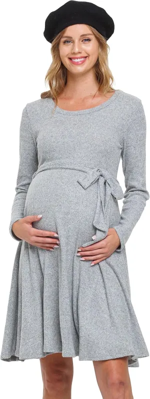 Women's Long Sleeve Round Neck Sweater Knit Rib Maternity Dress