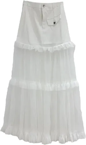 Women's Mesh Tiered Skirt, Solid Color Patchwork A-Line High Waist Design