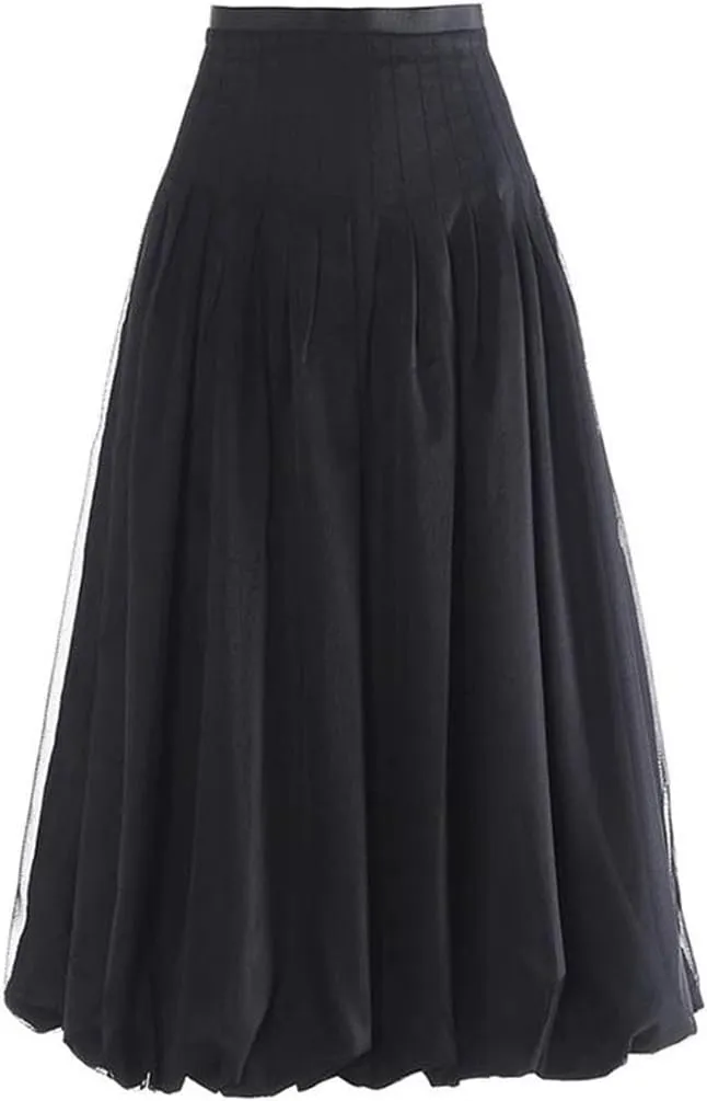 Women's Patchwork Fold Skirt, Casual High Waist Loose Fit Design