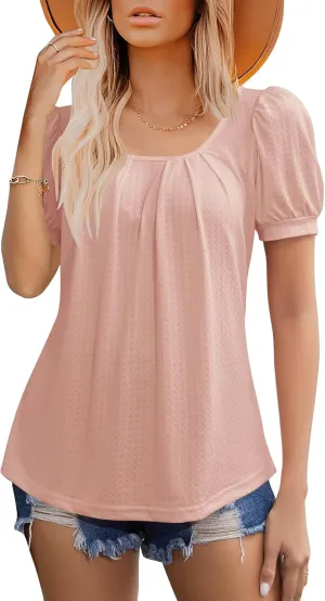 Womens Tops for Women Puff Sleeve Square Neck Causal Shirt Loose Fit Blouse Dressy T Shirts