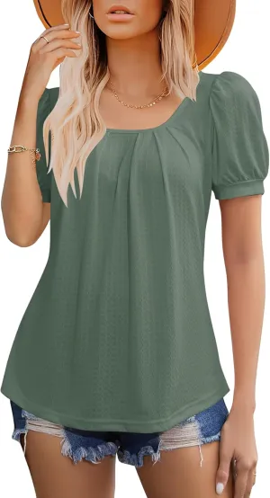 Womens Tops for Women Puff Sleeve Square Neck Causal Shirt Loose Fit Blouse Dressy T Shirts